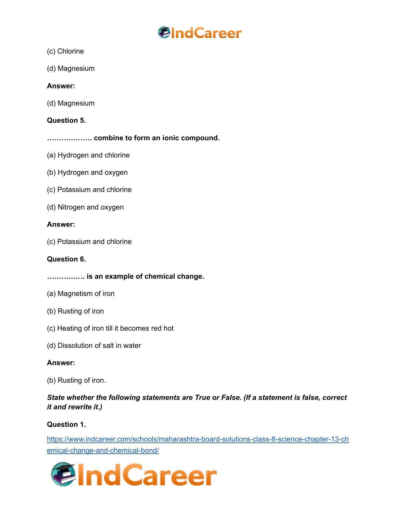 Maharashtra Board Solutions Class 8-Science: Chapter 13- Chemical Change and Chemical Bond - Page 15