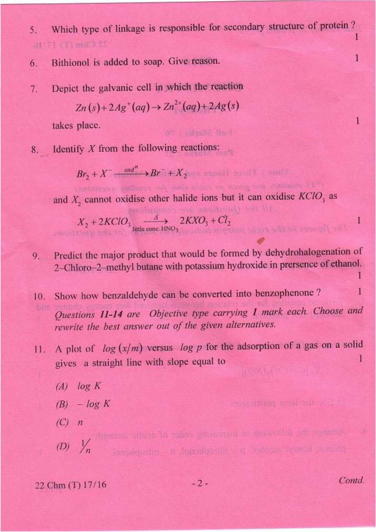 COHSEM Class 12 Chemistry 2016 Question Papers - Page 2