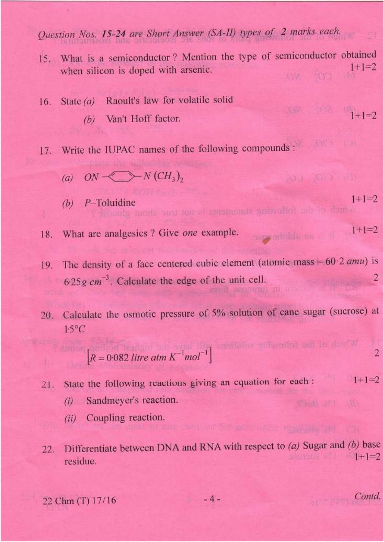 COHSEM Class 12 Chemistry 2016 Question Papers - Page 4