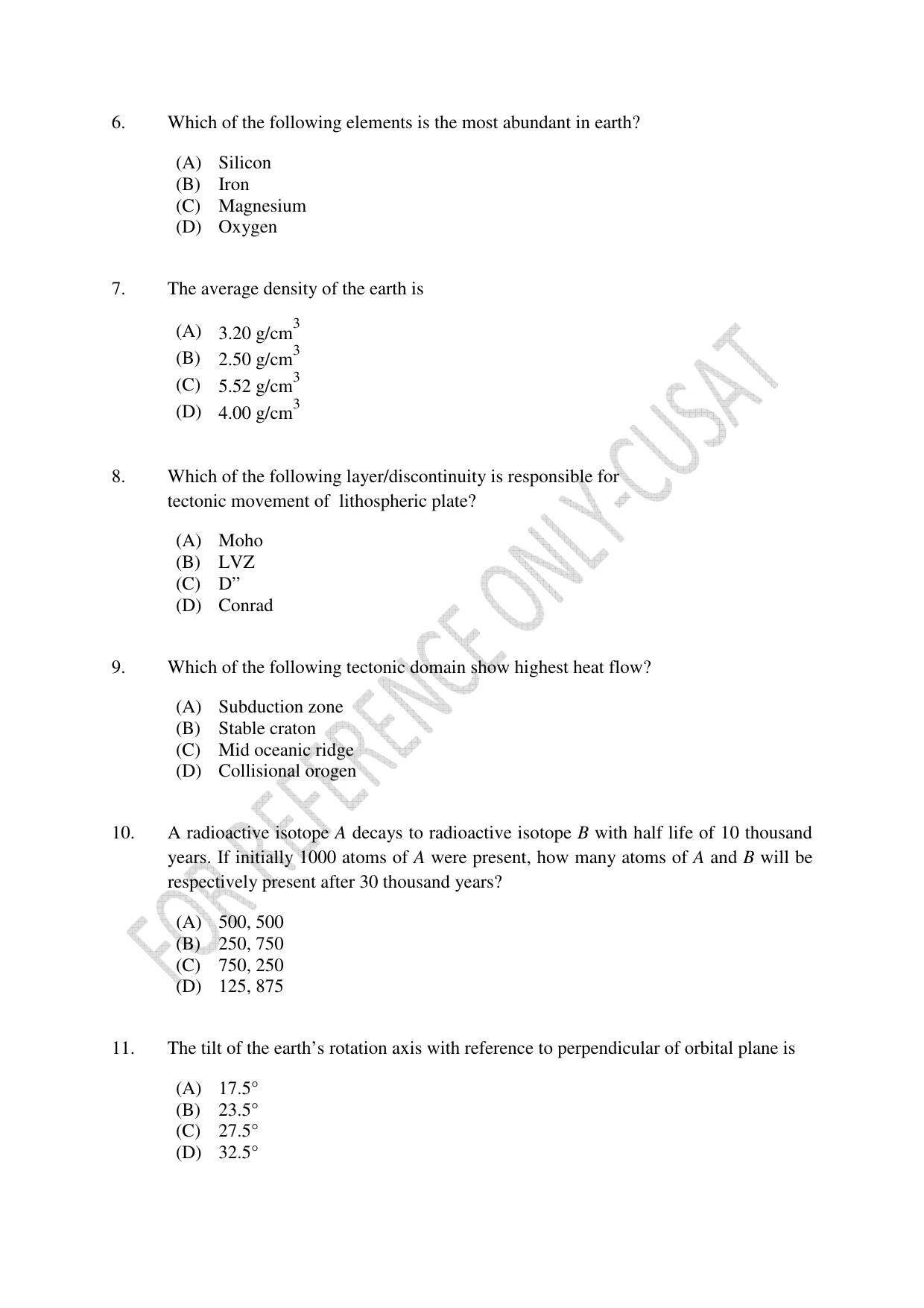 CUSAT CAT 2022 GEOLOGY Question Paper - Page 2
