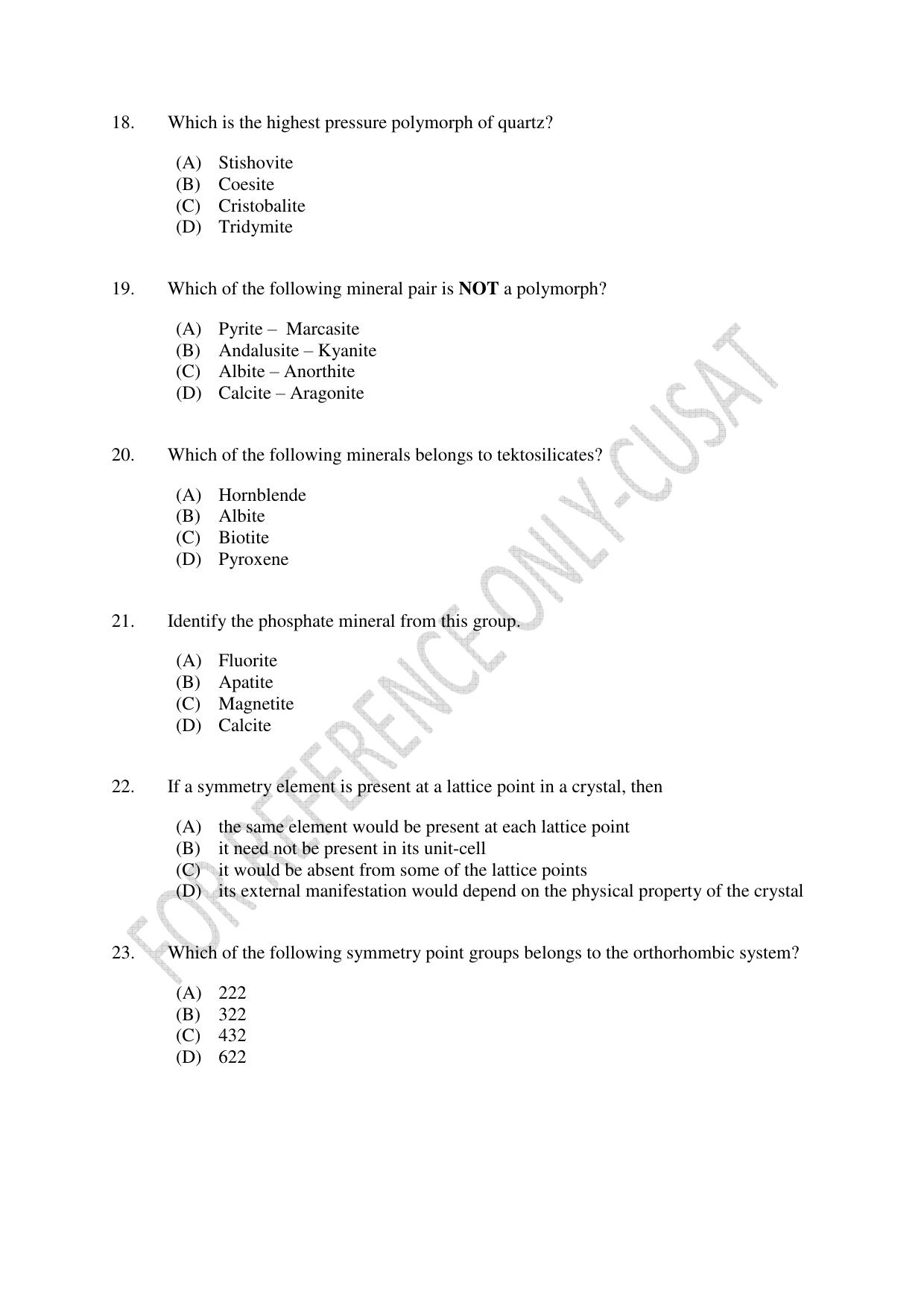 CUSAT CAT 2022 GEOLOGY Question Paper - Page 4