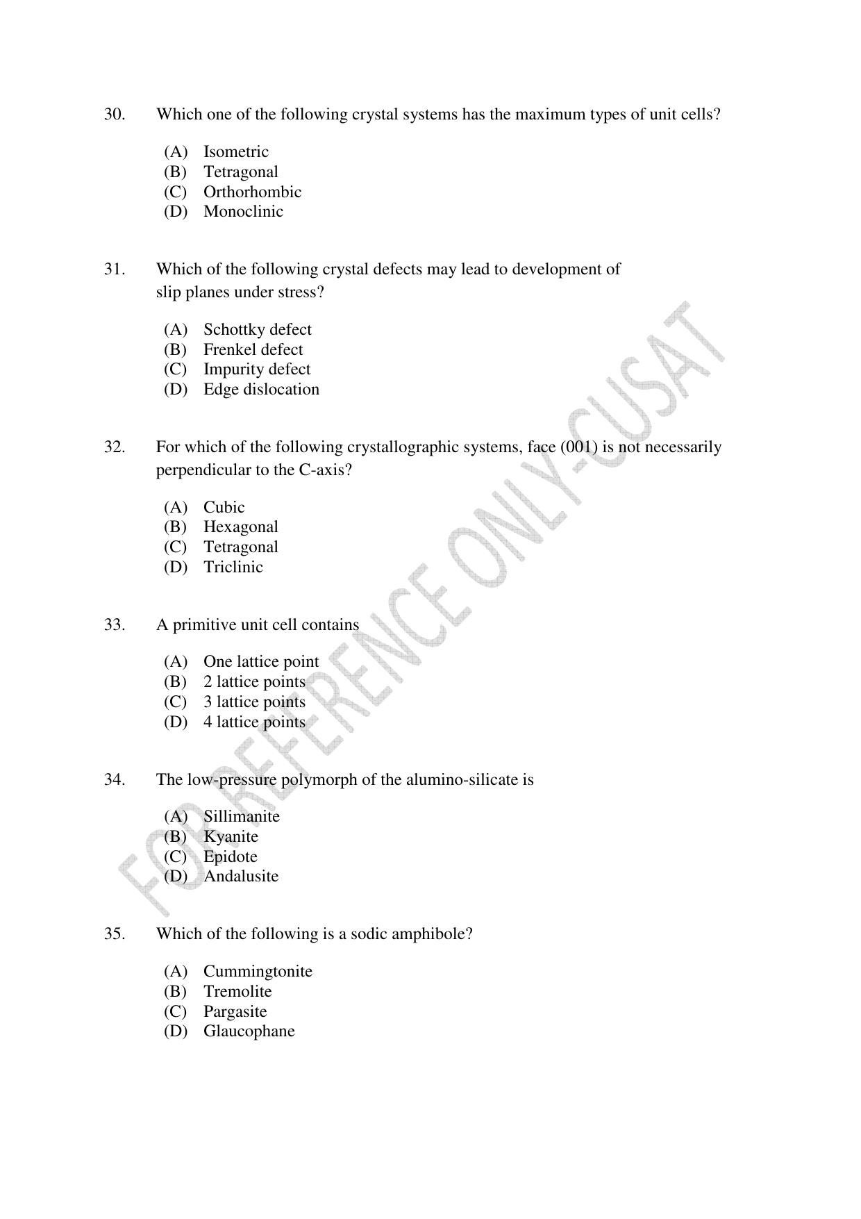 CUSAT CAT 2022 GEOLOGY Question Paper - Page 6