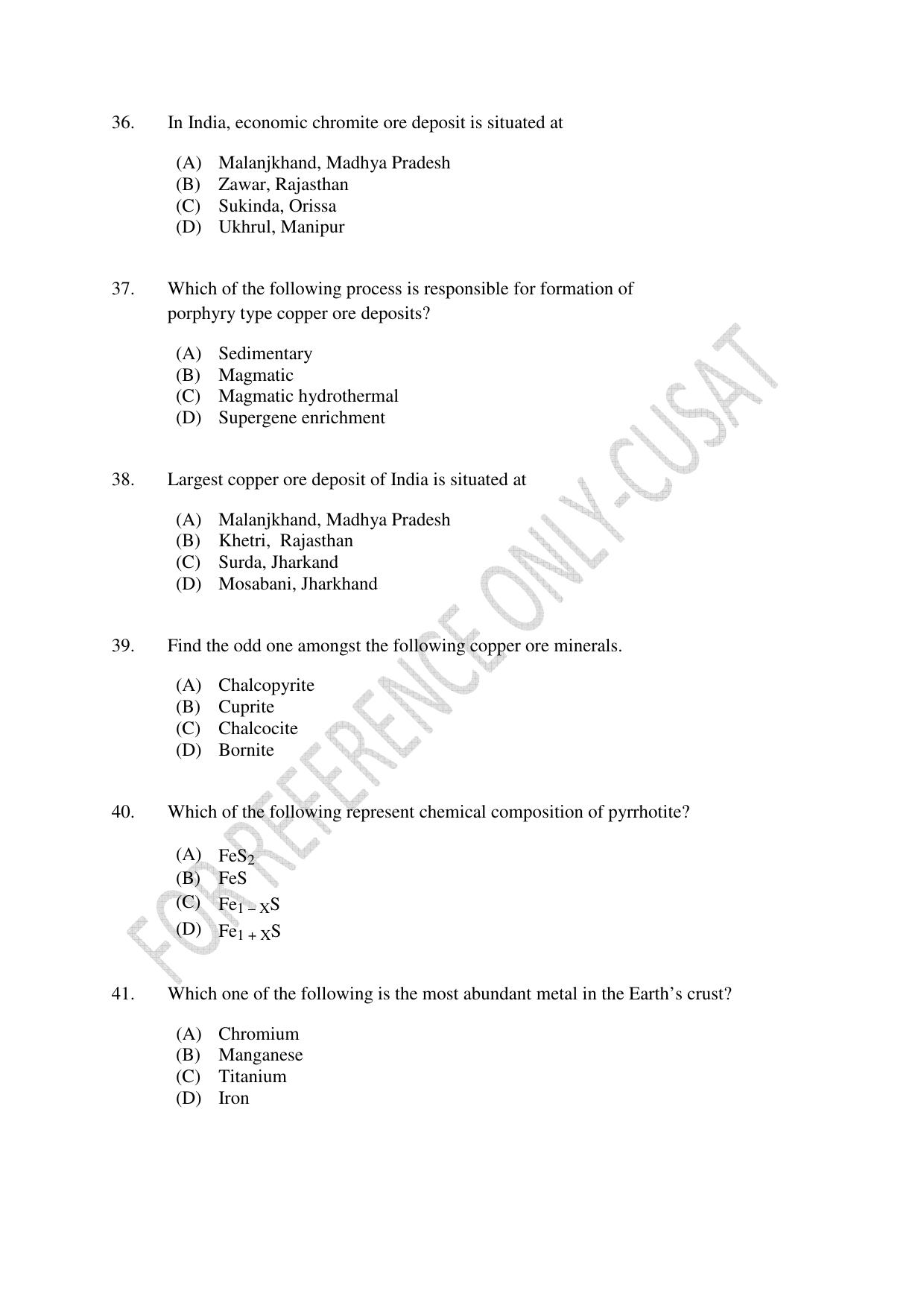 CUSAT CAT 2022 GEOLOGY Question Paper - Page 7