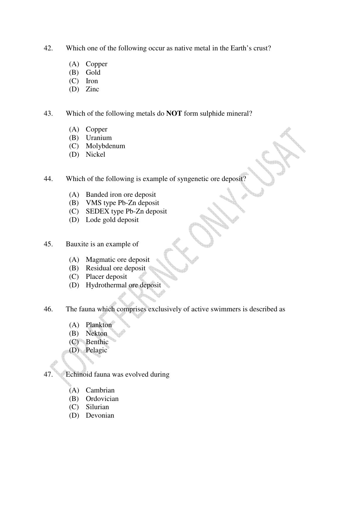CUSAT CAT 2022 GEOLOGY Question Paper - Page 8