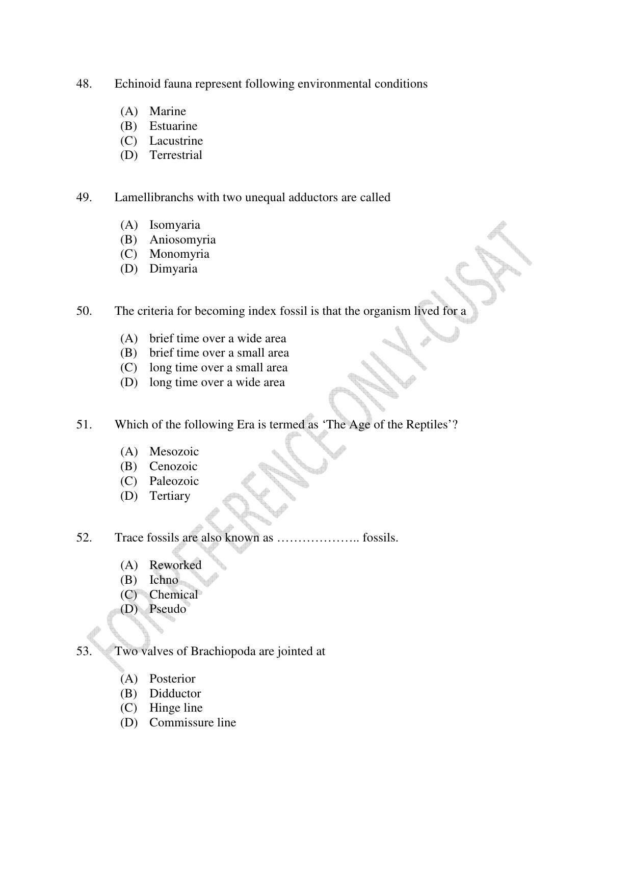 CUSAT CAT 2022 GEOLOGY Question Paper - Page 9