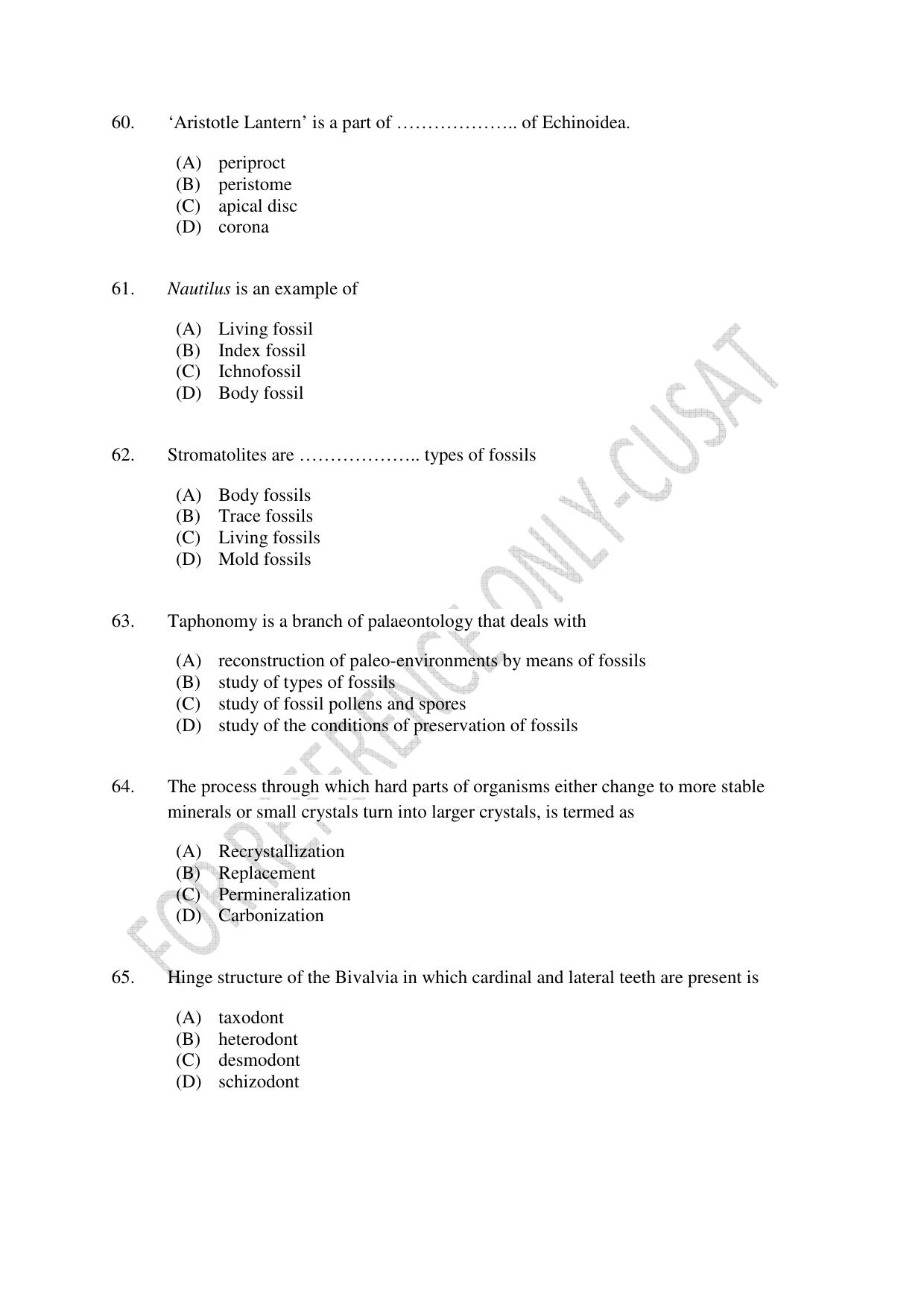 CUSAT CAT 2022 GEOLOGY Question Paper - Page 11