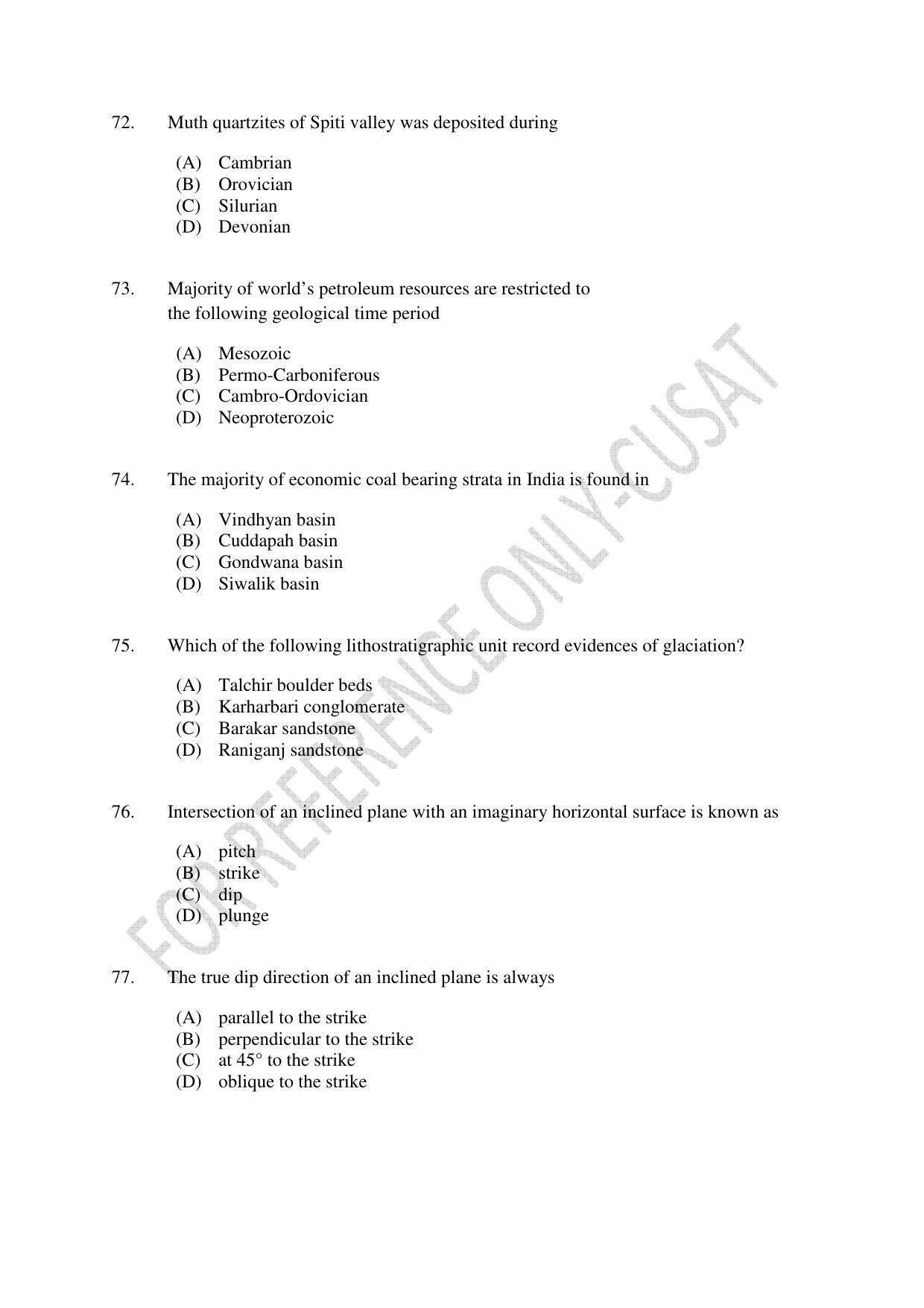 CUSAT CAT 2022 GEOLOGY Question Paper - Page 13