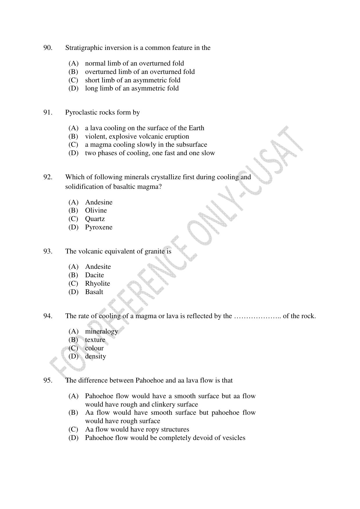 CUSAT CAT 2022 GEOLOGY Question Paper - Page 16