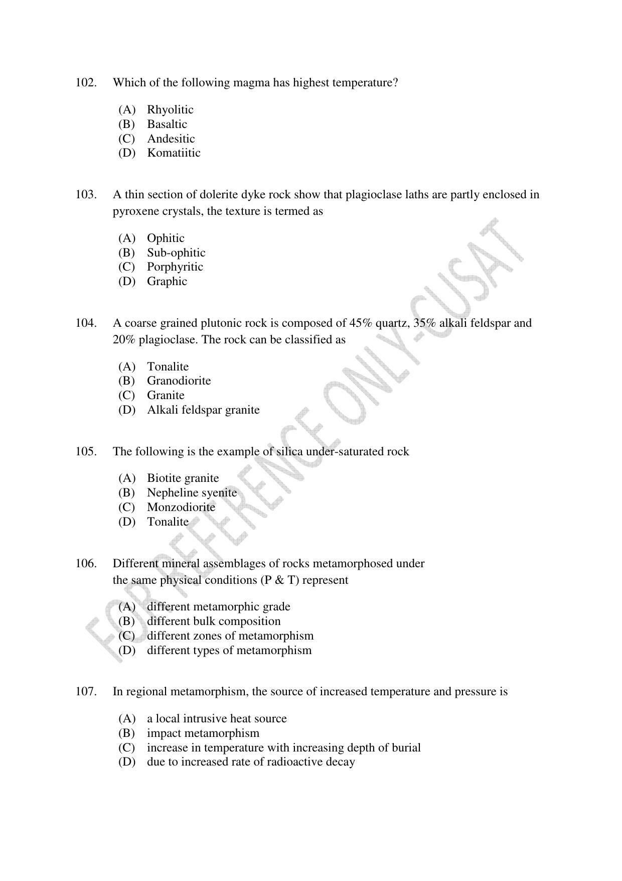 CUSAT CAT 2022 GEOLOGY Question Paper - Page 18