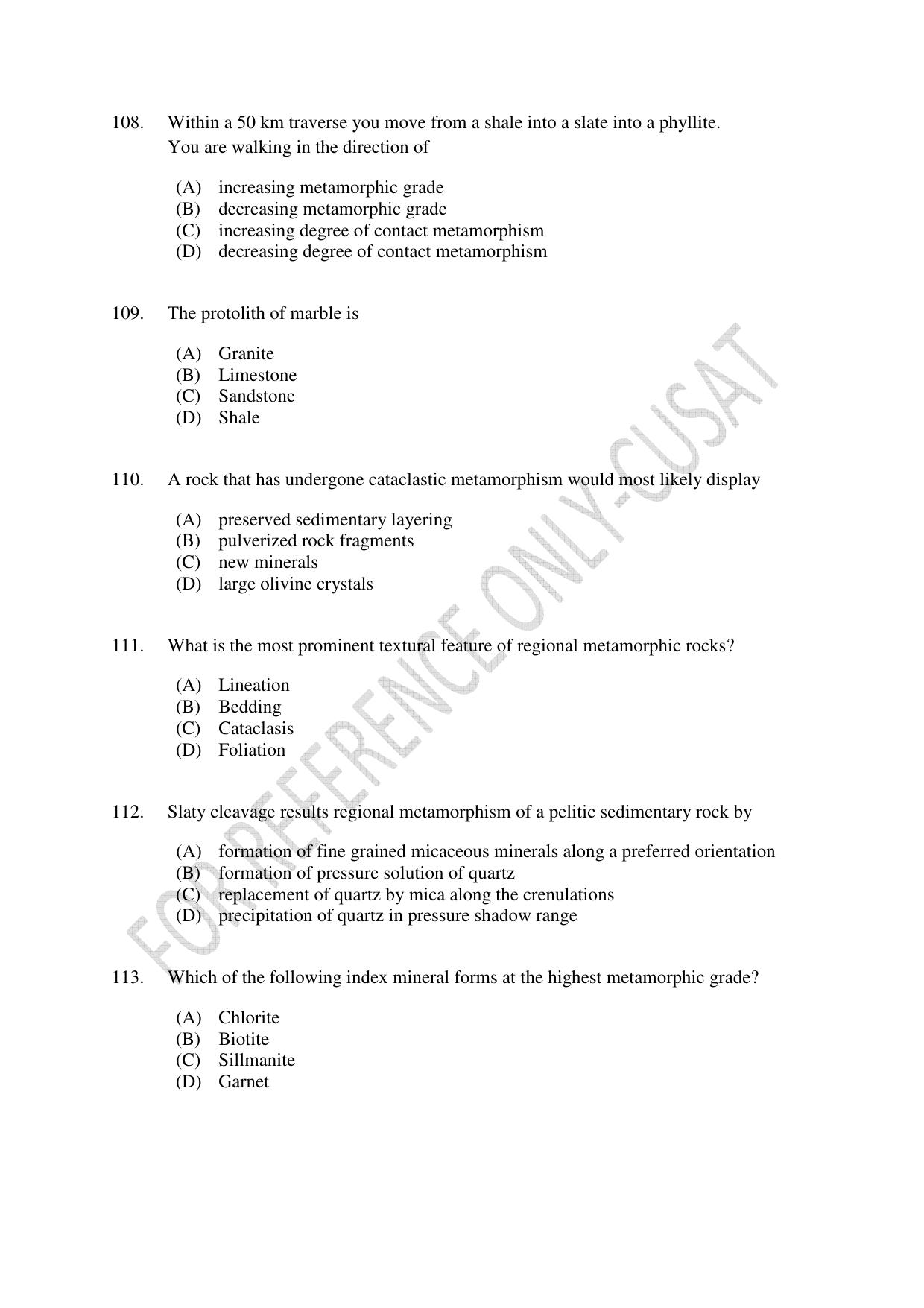 CUSAT CAT 2022 GEOLOGY Question Paper - Page 19