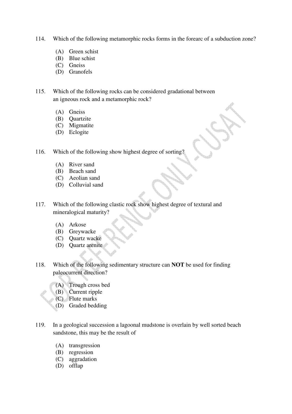 CUSAT CAT 2022 GEOLOGY Question Paper - Page 20