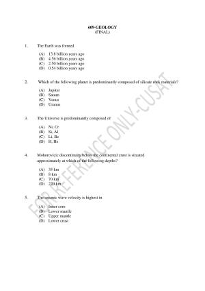 CUSAT CAT 2022 GEOLOGY Question Paper