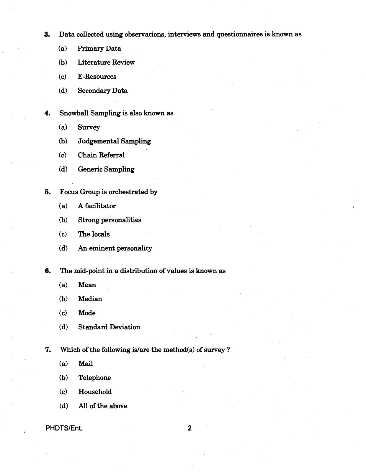 IGNOU PhD Entrance Test Ph.D Tourism And Hospitality Services Management 2016 Question Paper - Page 2