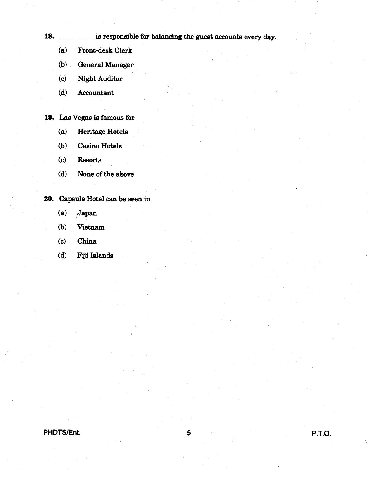 IGNOU PhD Entrance Test Ph.D Tourism And Hospitality Services Management 2016 Question Paper - Page 5