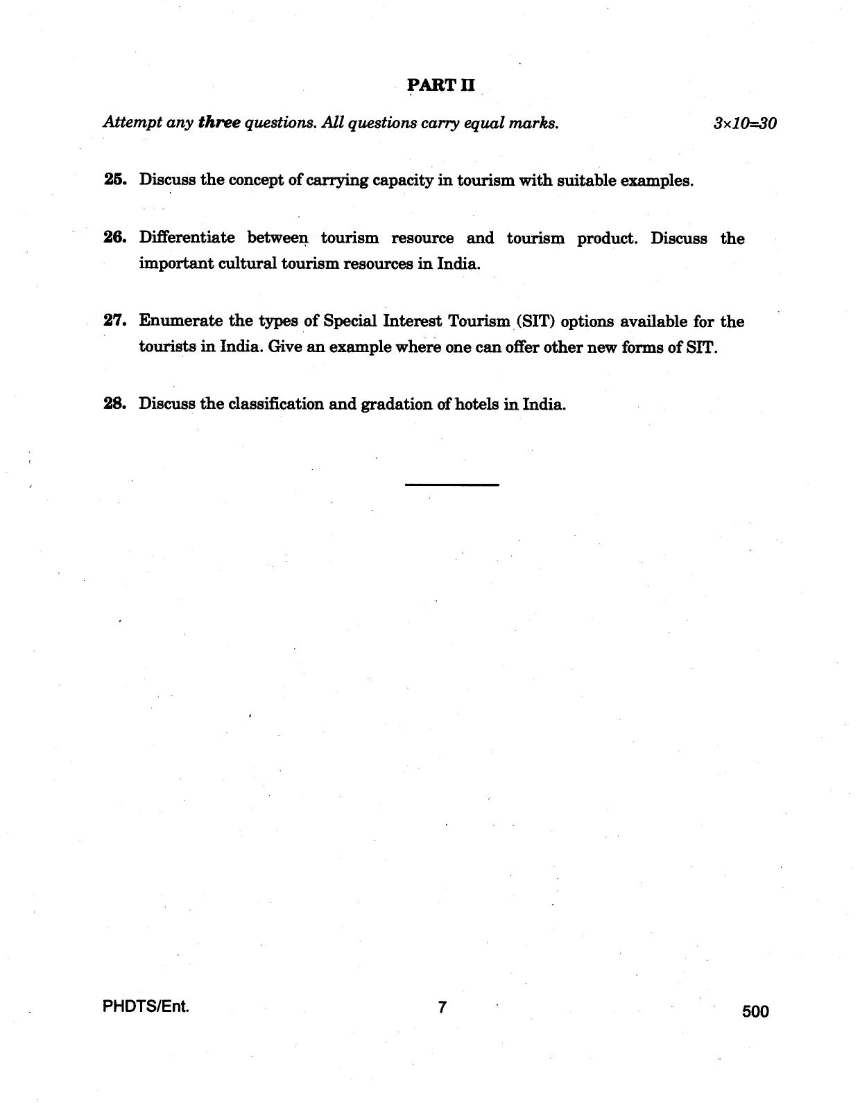 IGNOU PhD Entrance Test Ph.D Tourism And Hospitality Services Management 2016 Question Paper - Page 7