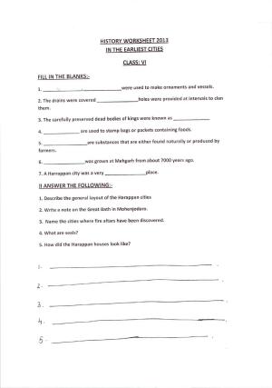 CBSE Worksheets for Class 6 Social Science In the Earliest Cities Assignment 3