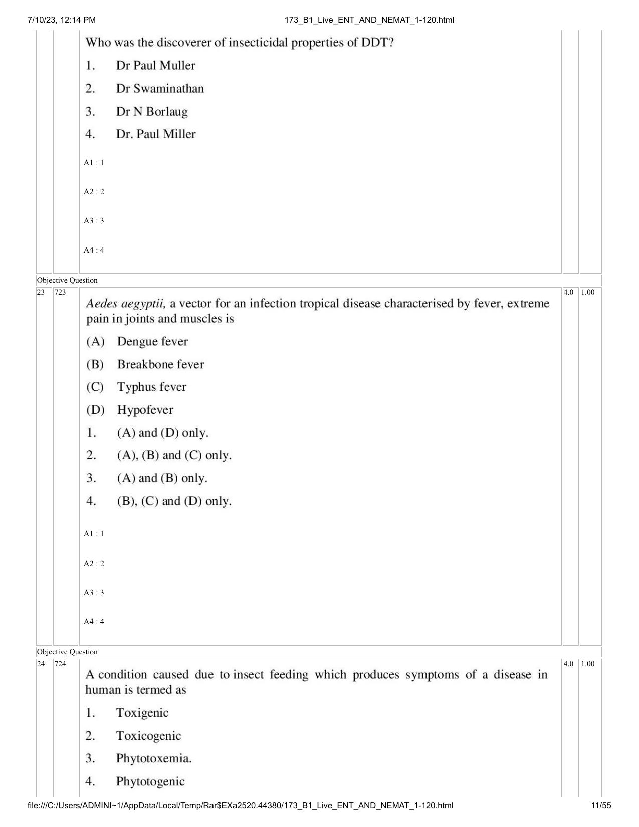 ICAR AIEEA PG 2023 ENTOMOLOGY AND NEMATOLOGY Question Paper - Page 11