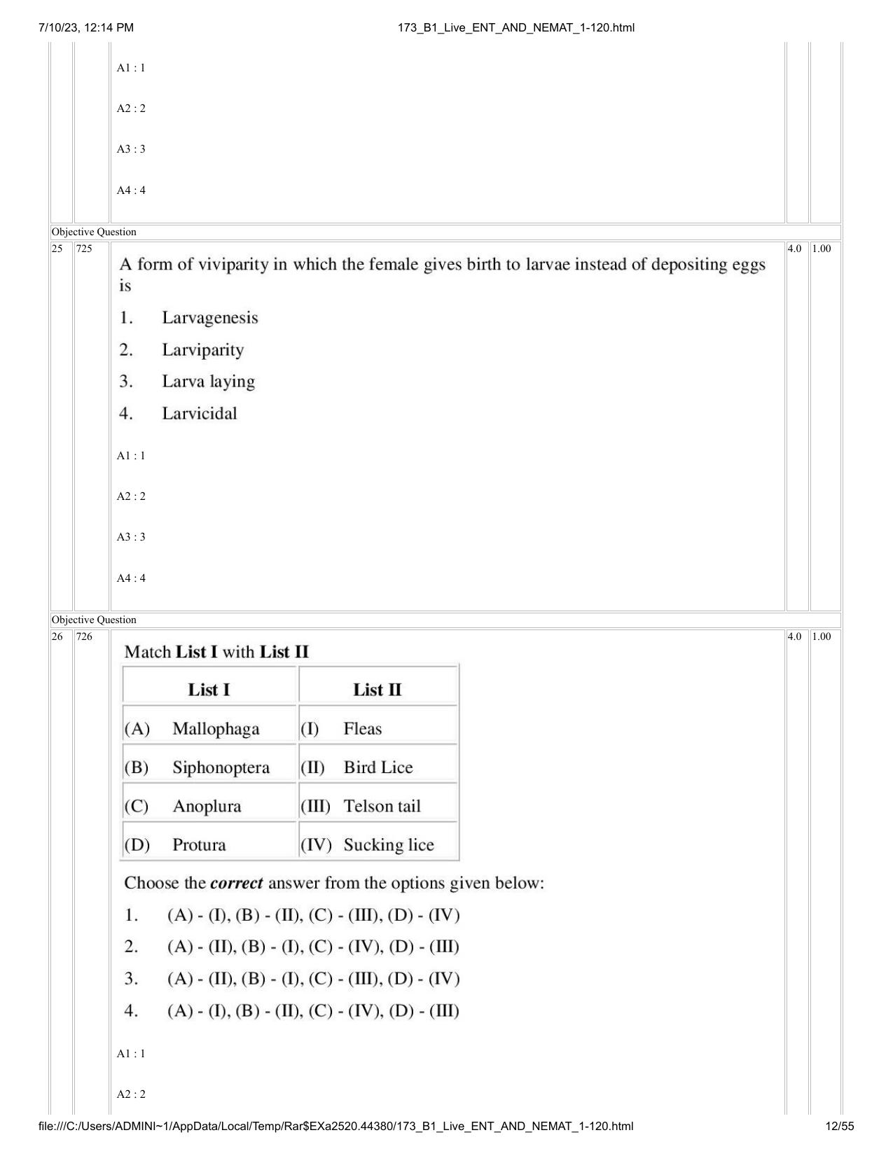 ICAR AIEEA PG 2023 ENTOMOLOGY AND NEMATOLOGY Question Paper - Page 12