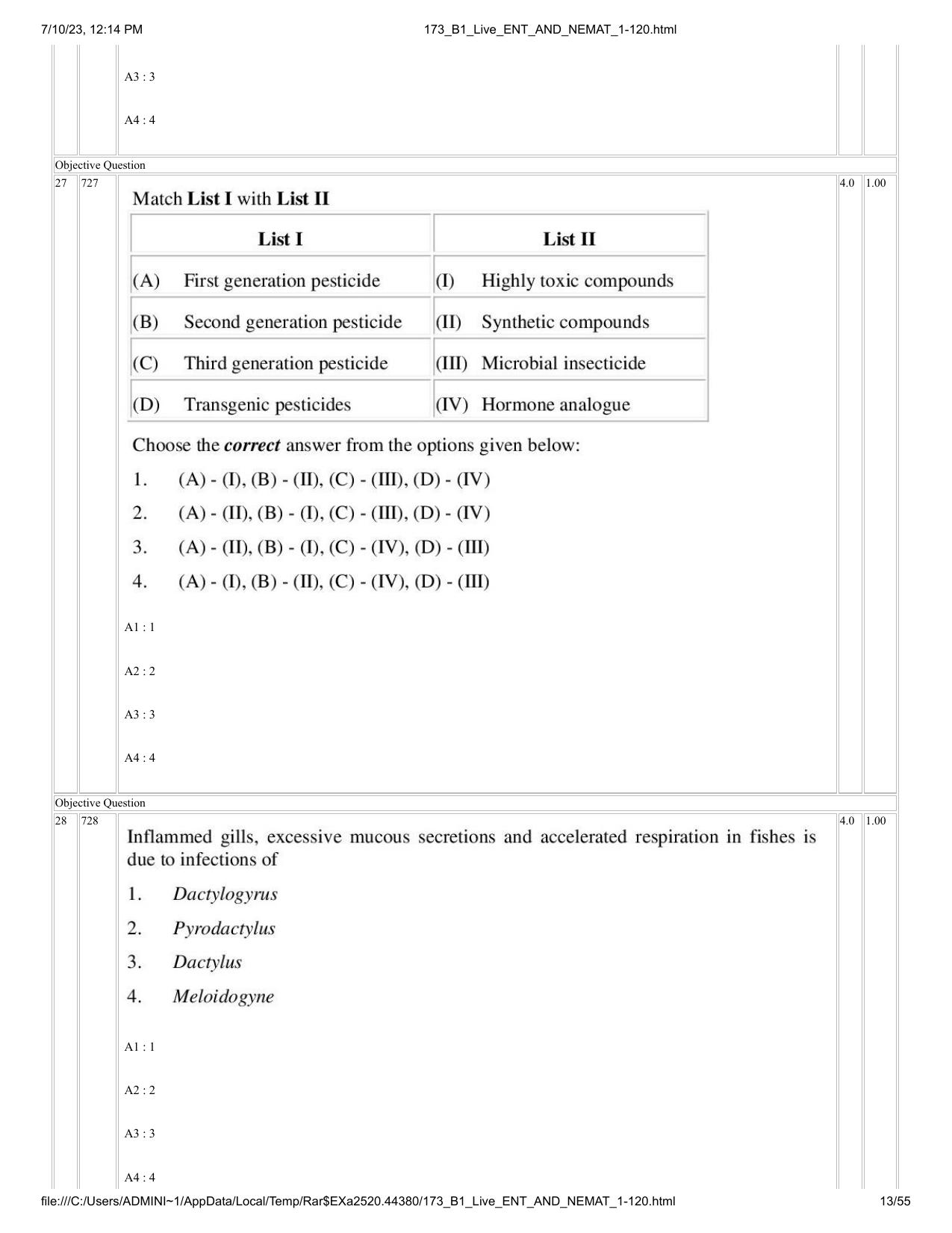 ICAR AIEEA PG 2023 ENTOMOLOGY AND NEMATOLOGY Question Paper - Page 13