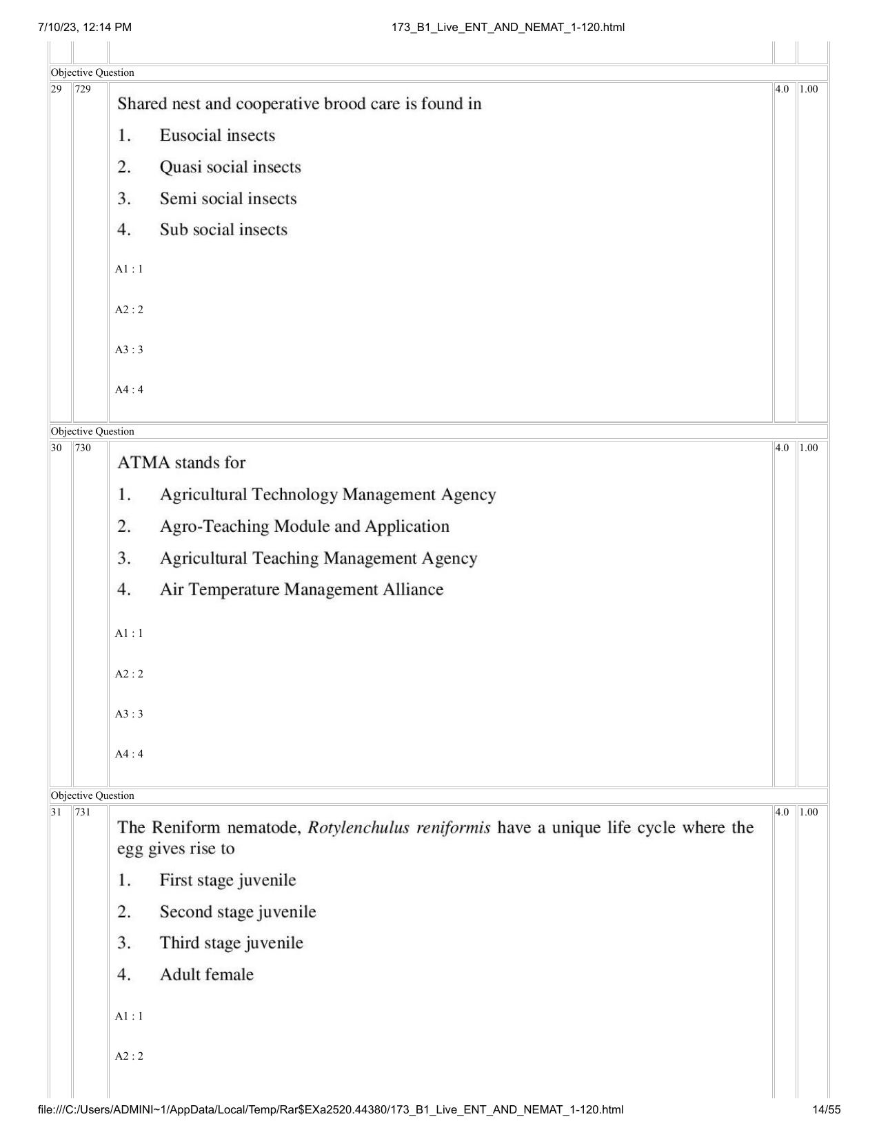 ICAR AIEEA PG 2023 ENTOMOLOGY AND NEMATOLOGY Question Paper - Page 14