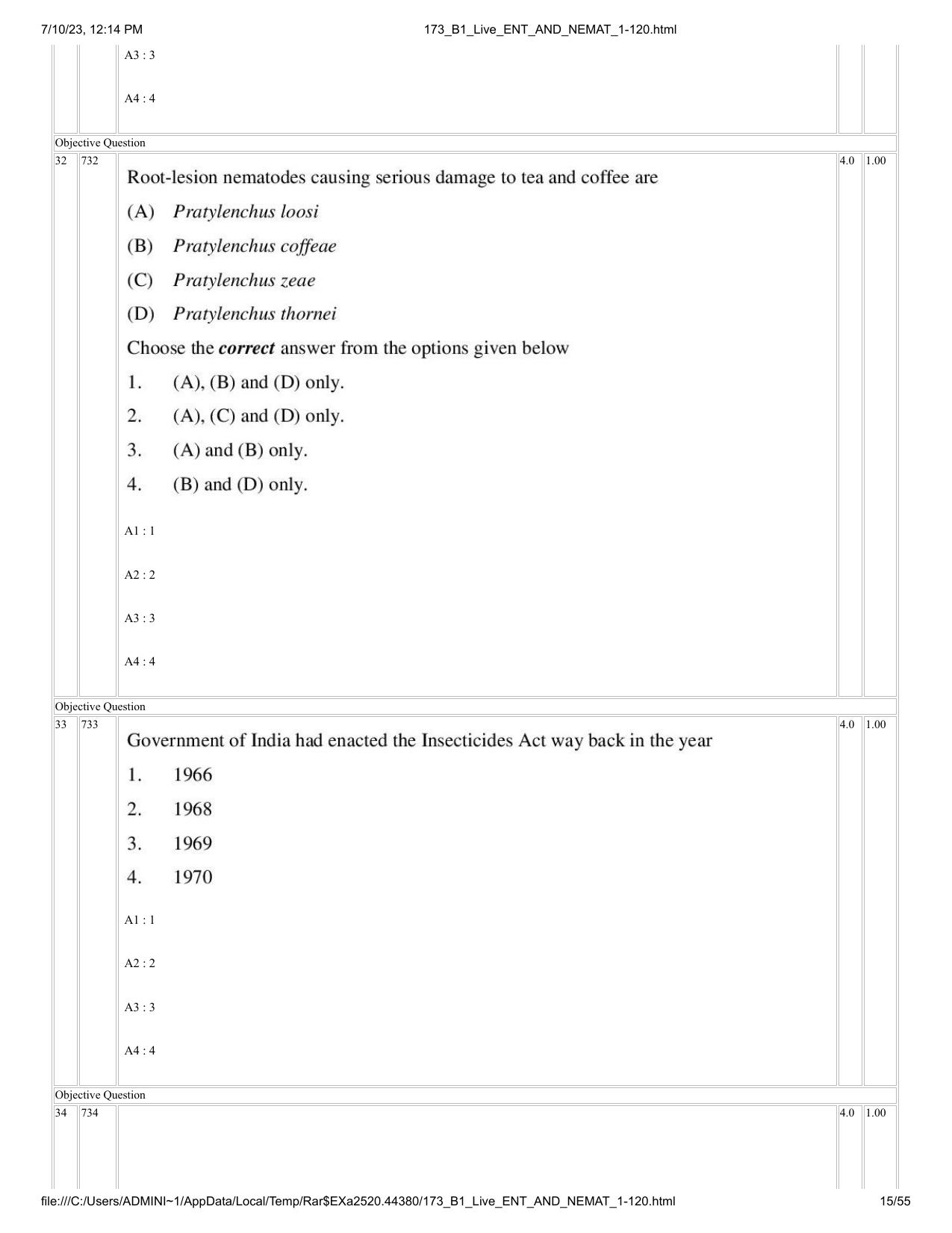 ICAR AIEEA PG 2023 ENTOMOLOGY AND NEMATOLOGY Question Paper - Page 15