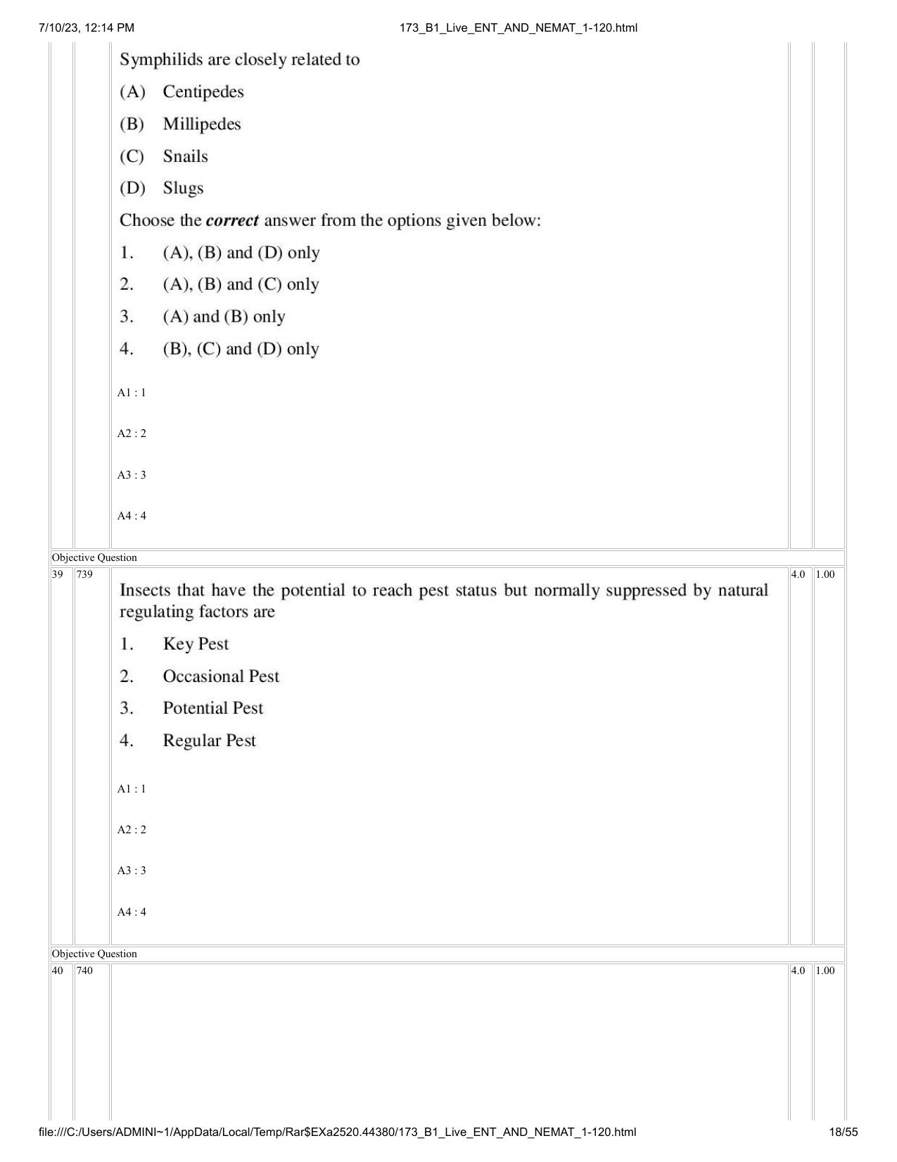 ICAR AIEEA PG 2023 ENTOMOLOGY AND NEMATOLOGY Question Paper - Page 18