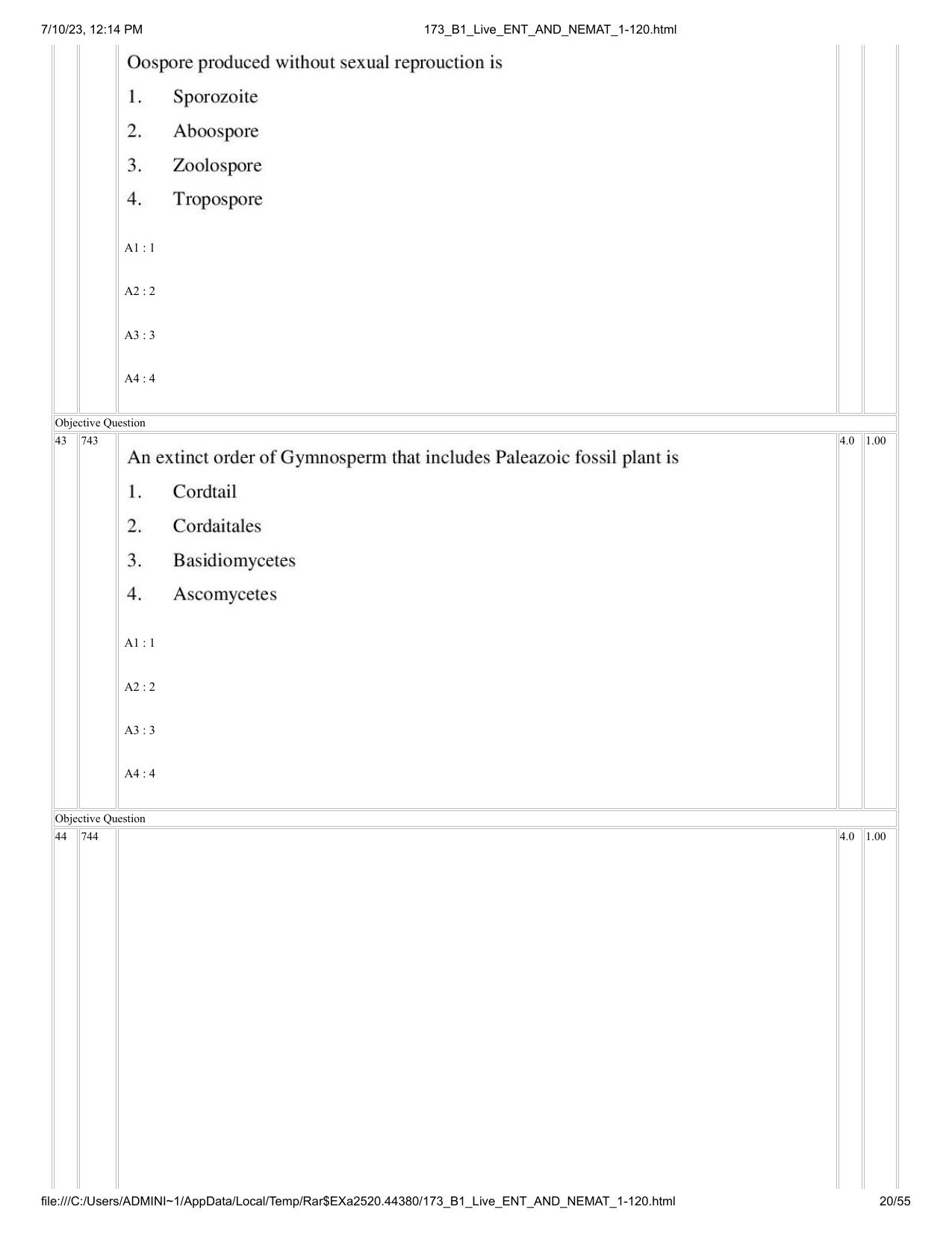 ICAR AIEEA PG 2023 ENTOMOLOGY AND NEMATOLOGY Question Paper - Page 20