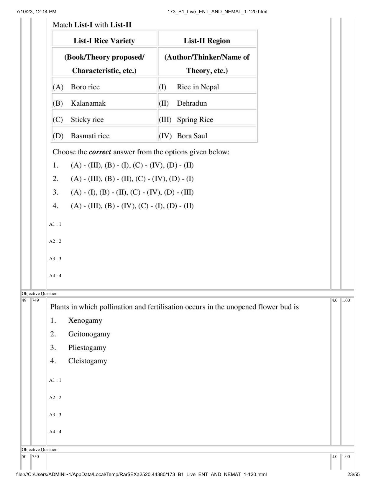ICAR AIEEA PG 2023 ENTOMOLOGY AND NEMATOLOGY Question Paper - Page 23