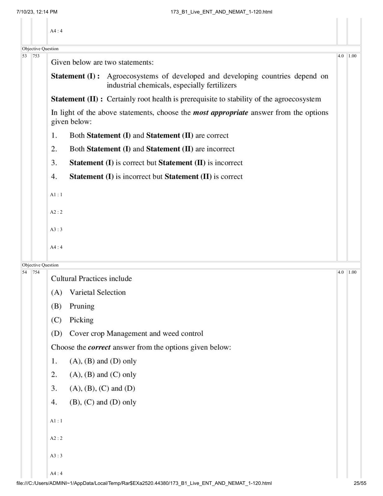 ICAR AIEEA PG 2023 ENTOMOLOGY AND NEMATOLOGY Question Paper - Page 25