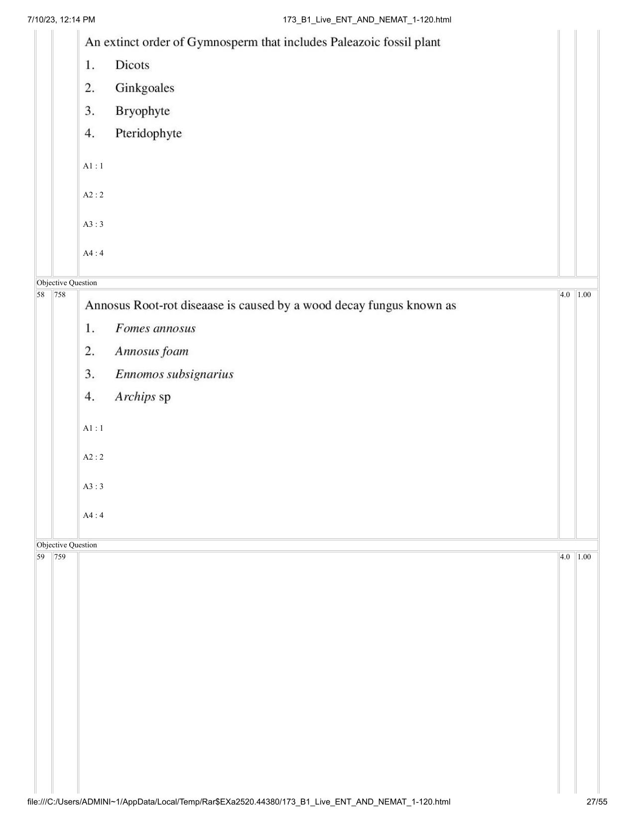 ICAR AIEEA PG 2023 ENTOMOLOGY AND NEMATOLOGY Question Paper - Page 27