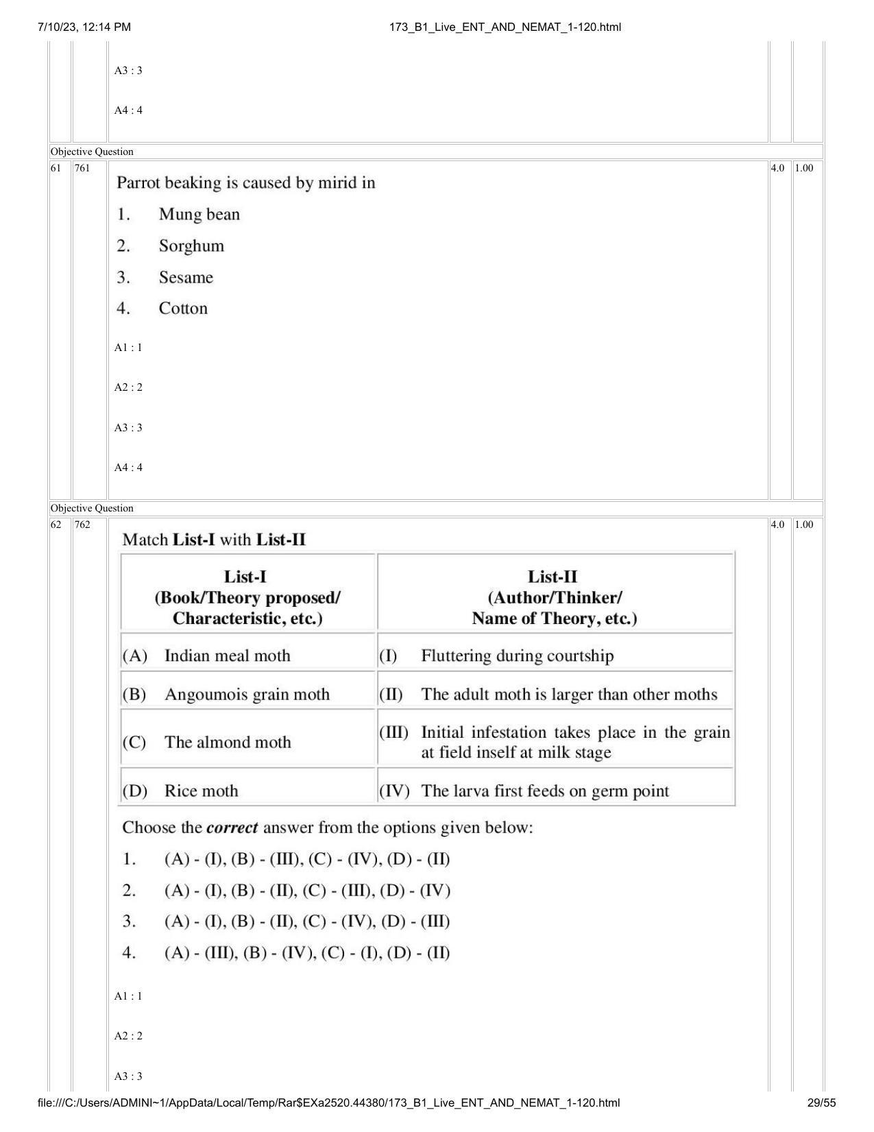 ICAR AIEEA PG 2023 ENTOMOLOGY AND NEMATOLOGY Question Paper - Page 29