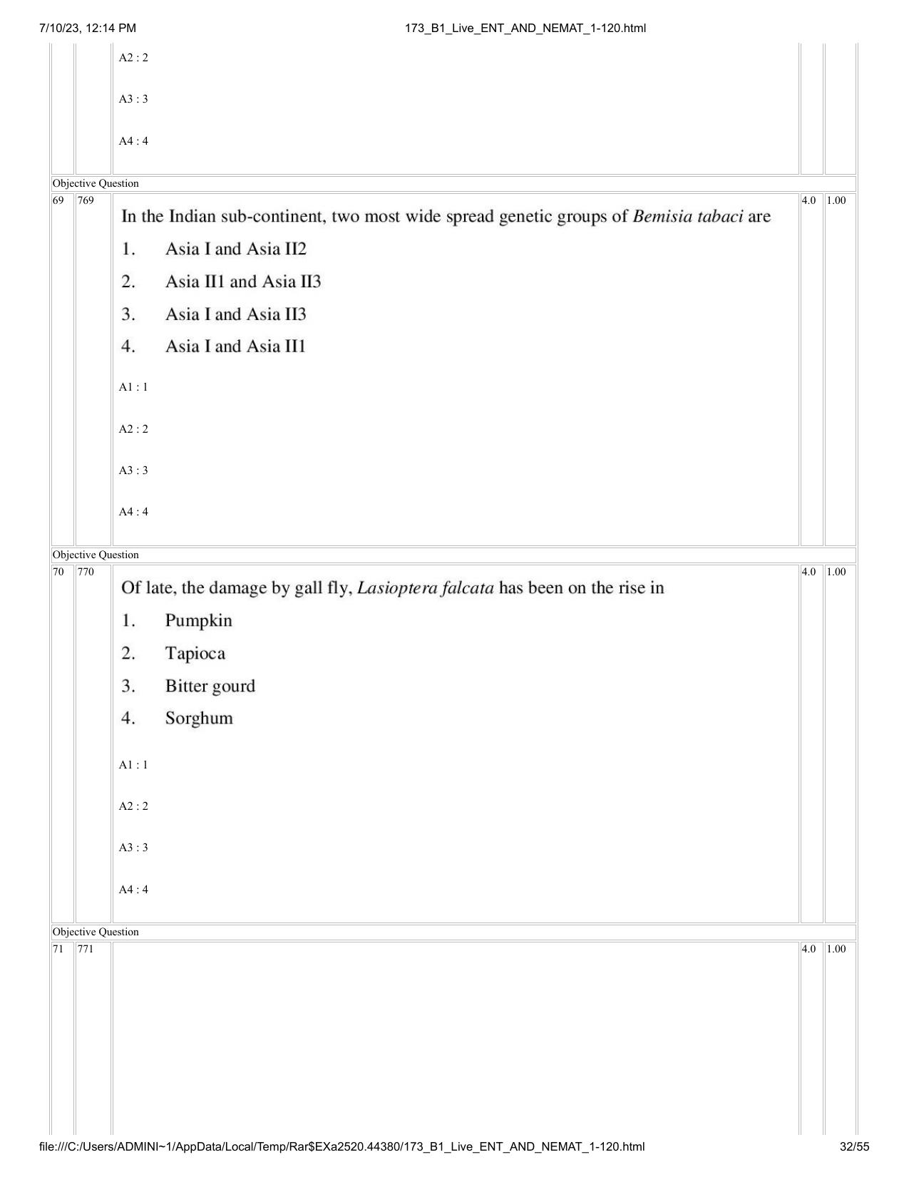 ICAR AIEEA PG 2023 ENTOMOLOGY AND NEMATOLOGY Question Paper - Page 32