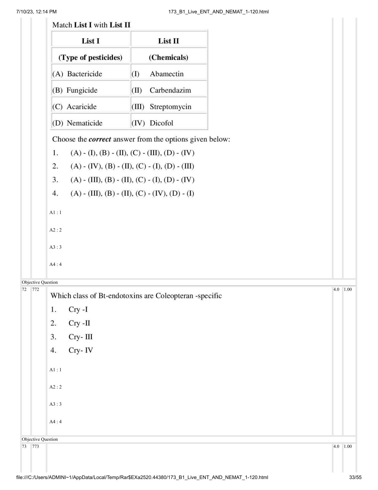 ICAR AIEEA PG 2023 ENTOMOLOGY AND NEMATOLOGY Question Paper - Page 33
