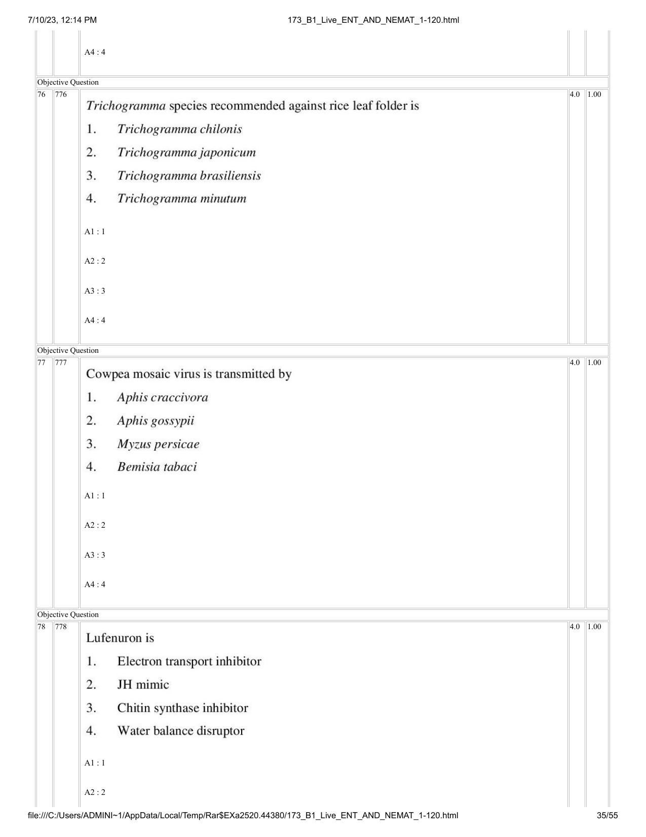 ICAR AIEEA PG 2023 ENTOMOLOGY AND NEMATOLOGY Question Paper - Page 35