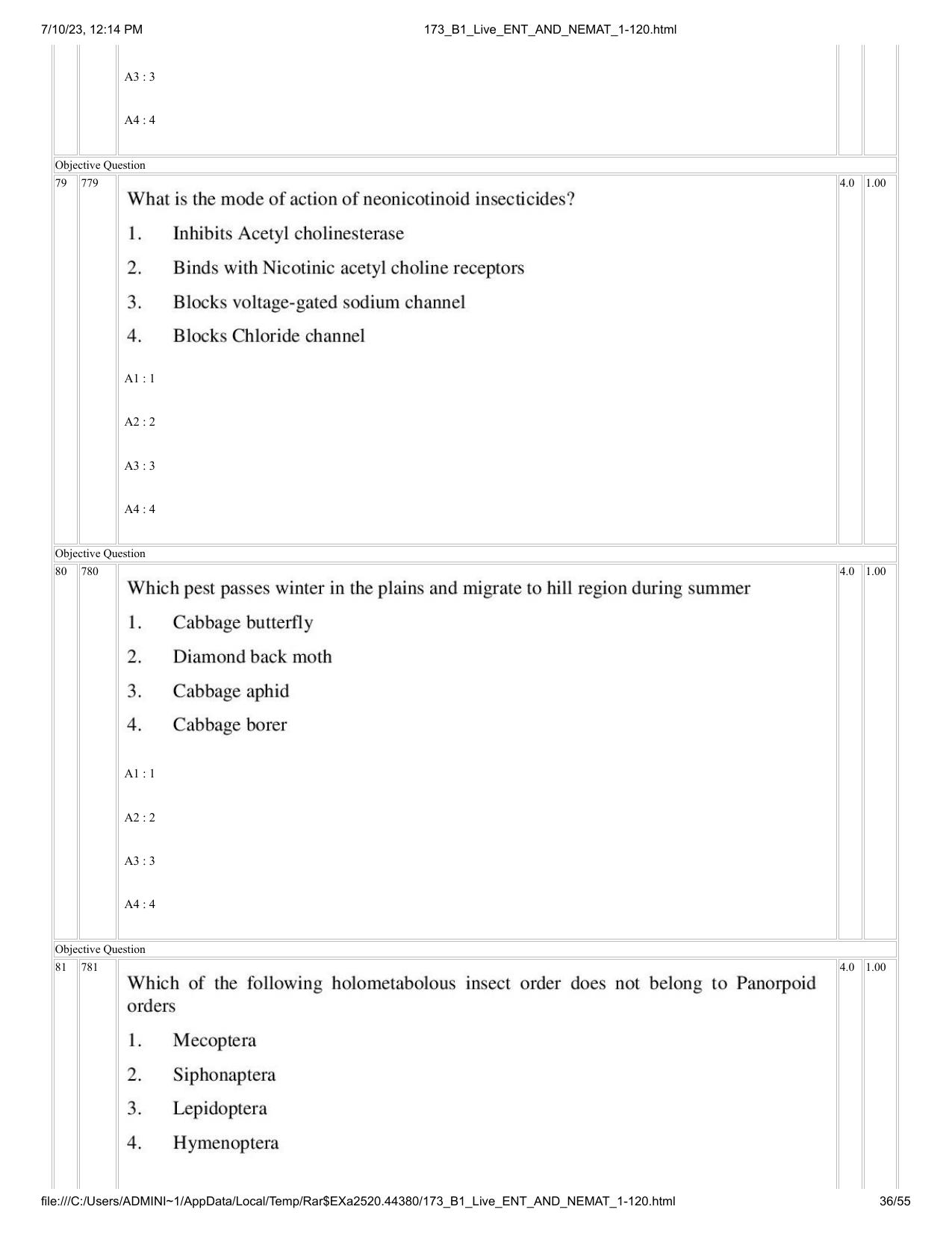 ICAR AIEEA PG 2023 ENTOMOLOGY AND NEMATOLOGY Question Paper - Page 36