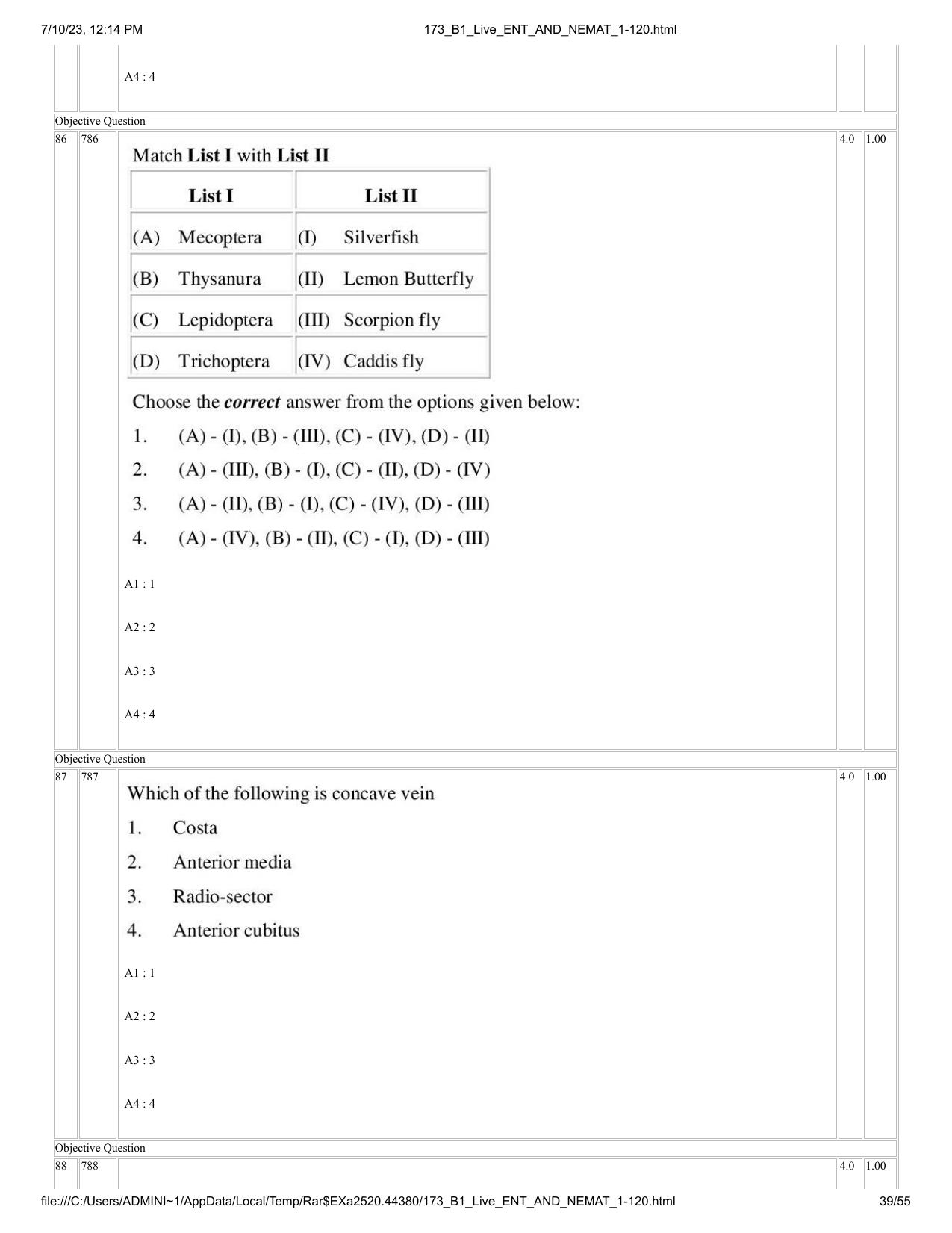 ICAR AIEEA PG 2023 ENTOMOLOGY AND NEMATOLOGY Question Paper - Page 39