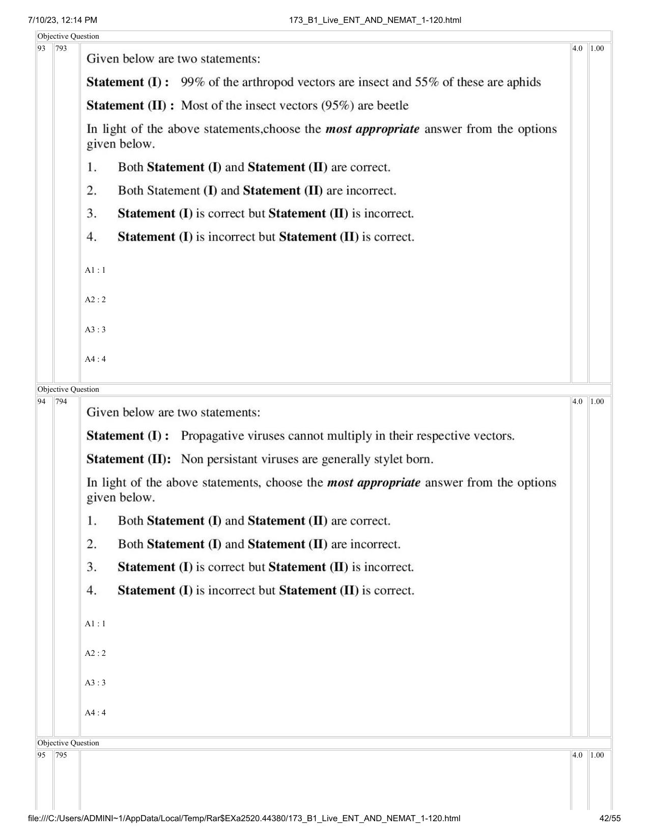 ICAR AIEEA PG 2023 ENTOMOLOGY AND NEMATOLOGY Question Paper - Page 42
