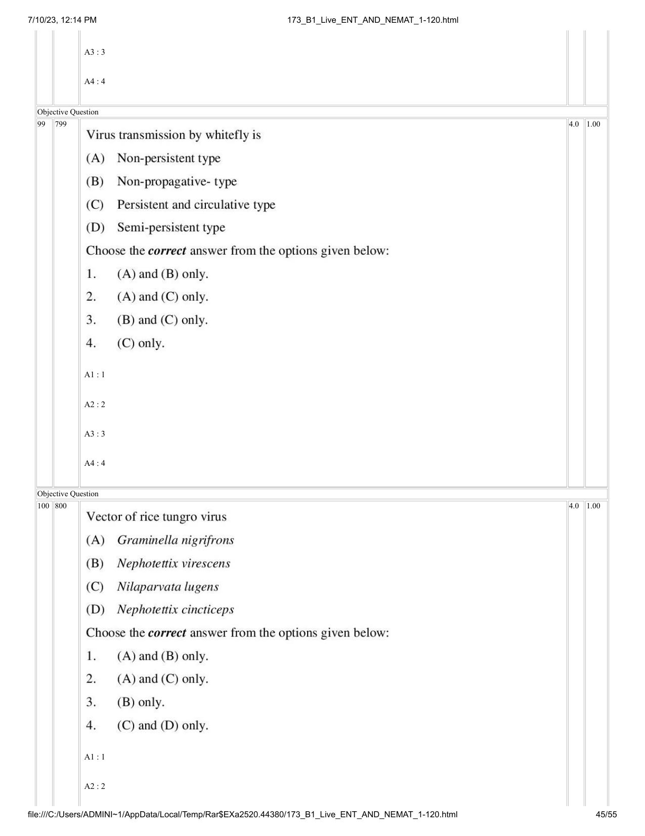 ICAR AIEEA PG 2023 ENTOMOLOGY AND NEMATOLOGY Question Paper - Page 45