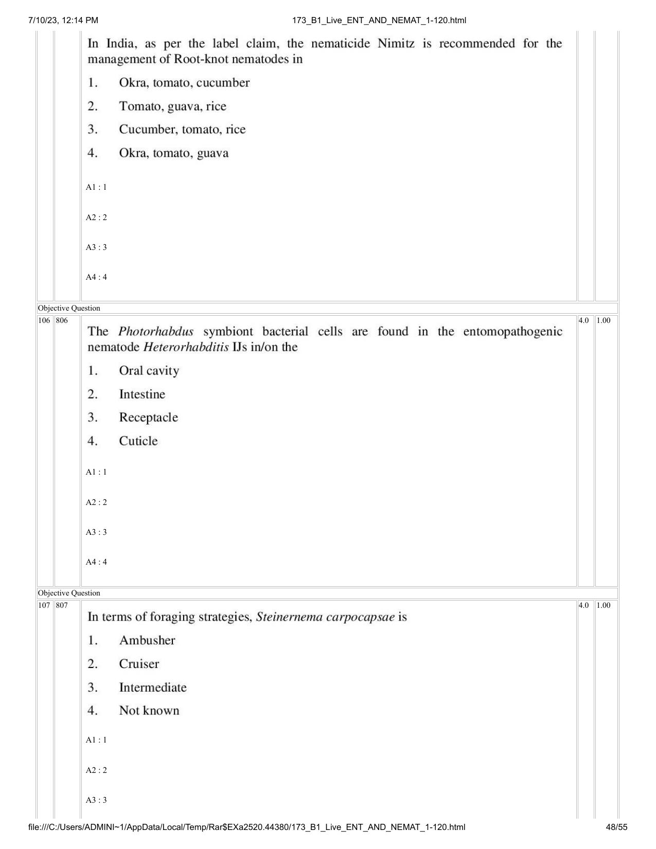 ICAR AIEEA PG 2023 ENTOMOLOGY AND NEMATOLOGY Question Paper - Page 48