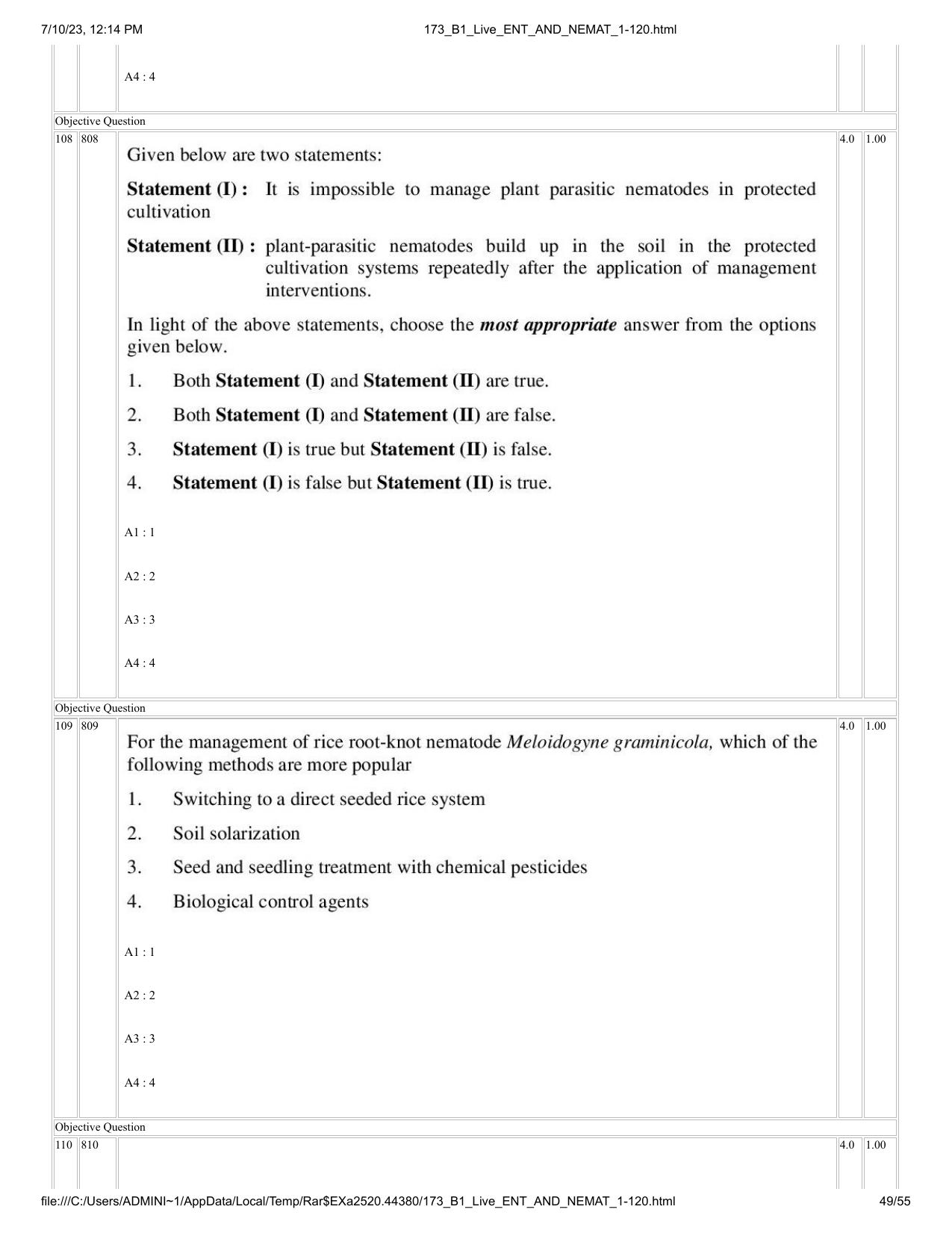 ICAR AIEEA PG 2023 ENTOMOLOGY AND NEMATOLOGY Question Paper - Page 49