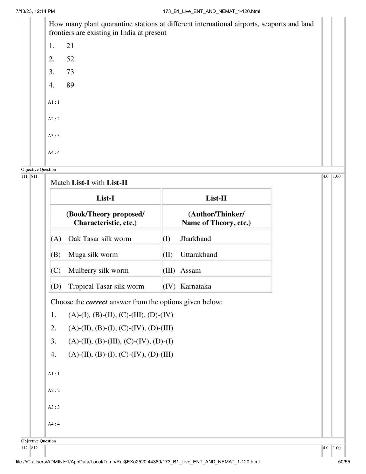 ICAR AIEEA PG 2023 ENTOMOLOGY AND NEMATOLOGY Question Paper - Page 50