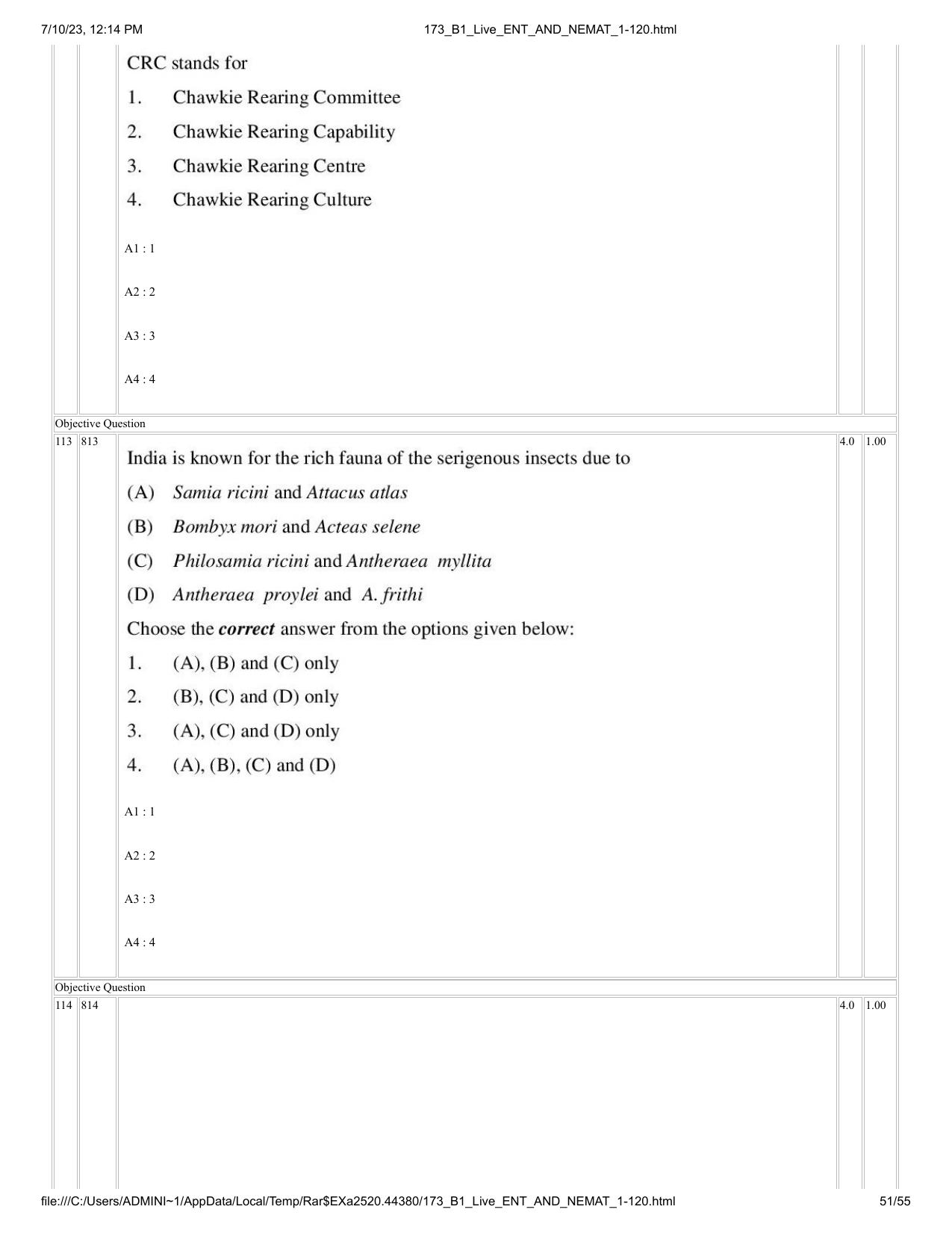 ICAR AIEEA PG 2023 ENTOMOLOGY AND NEMATOLOGY Question Paper - Page 51