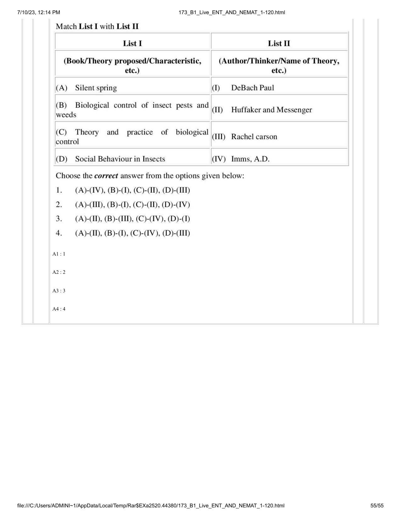 ICAR AIEEA PG 2023 ENTOMOLOGY AND NEMATOLOGY Question Paper - Page 55