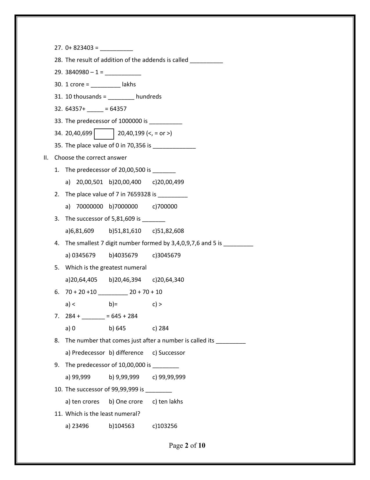 Worksheet for Class 4 Maths Assignment 98 - Page 2
