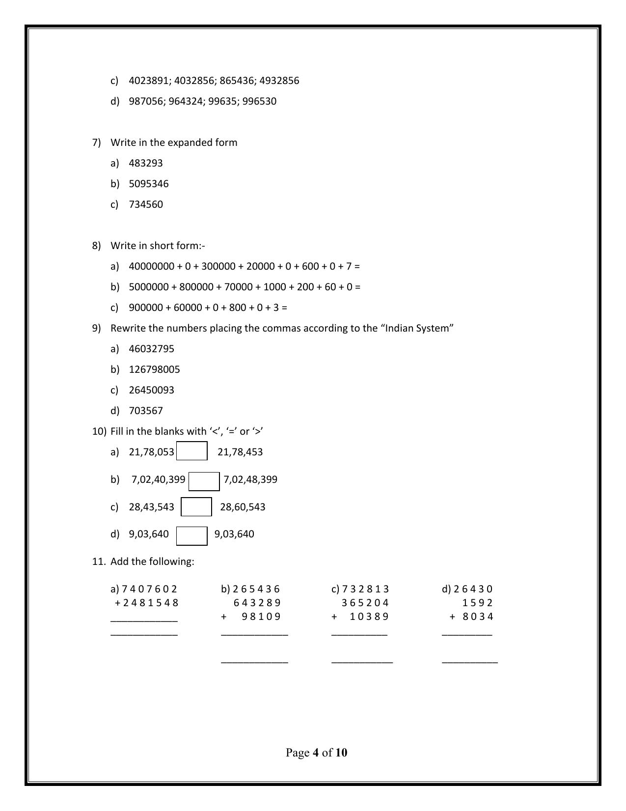 Worksheet for Class 4 Maths Assignment 98 - Page 4