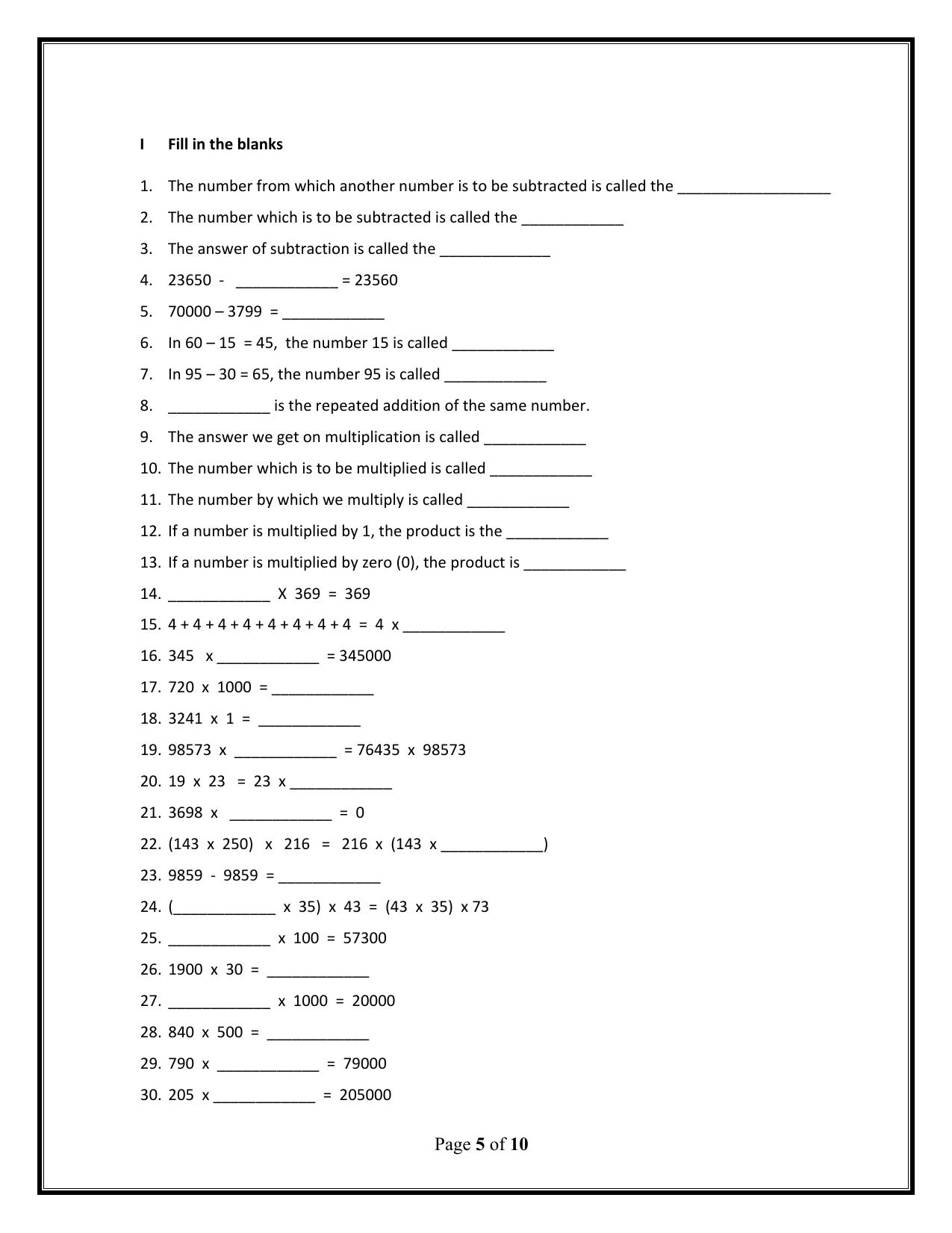 Worksheet for Class 4 Maths Assignment 98 - Page 5