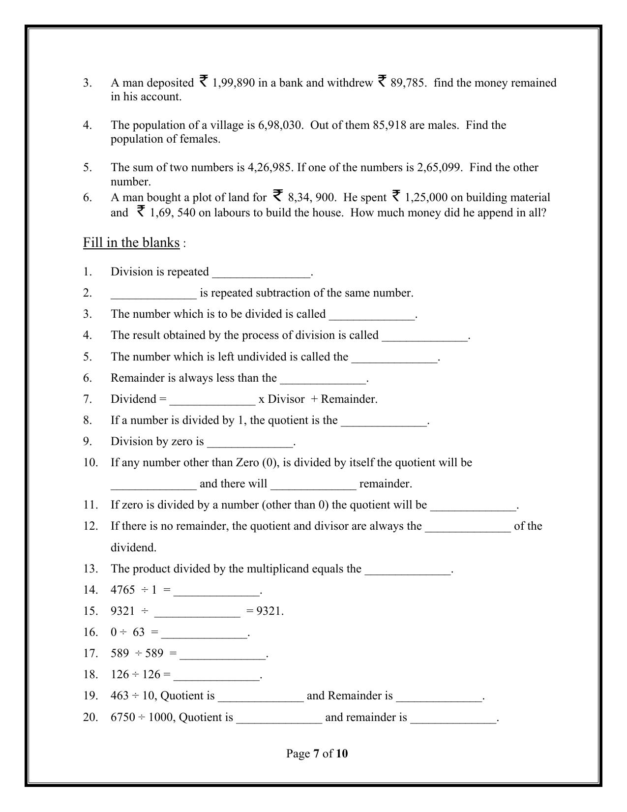 Worksheet for Class 4 Maths Assignment 98 - Page 7