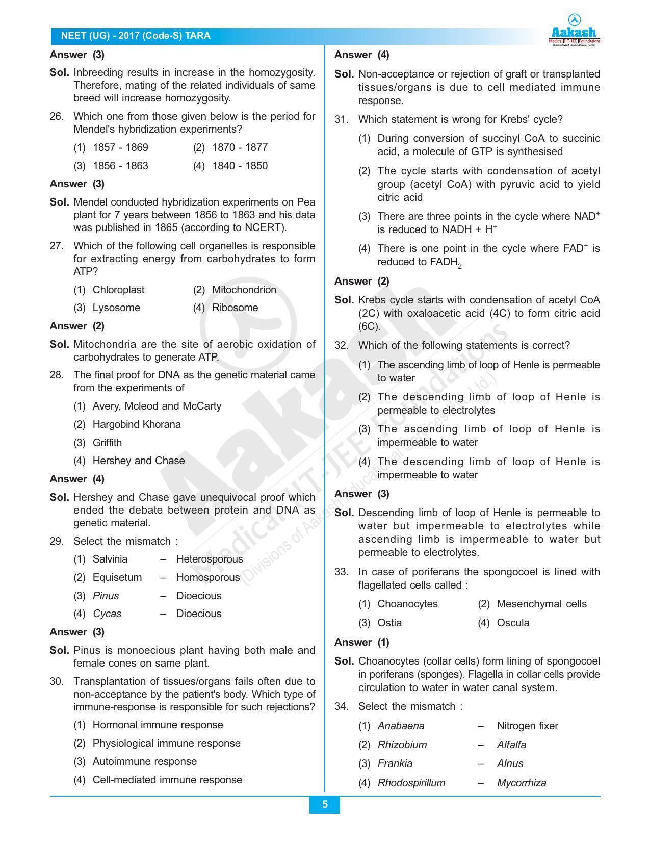  NEET Code S 2017 Answer & Solutions - Page 5