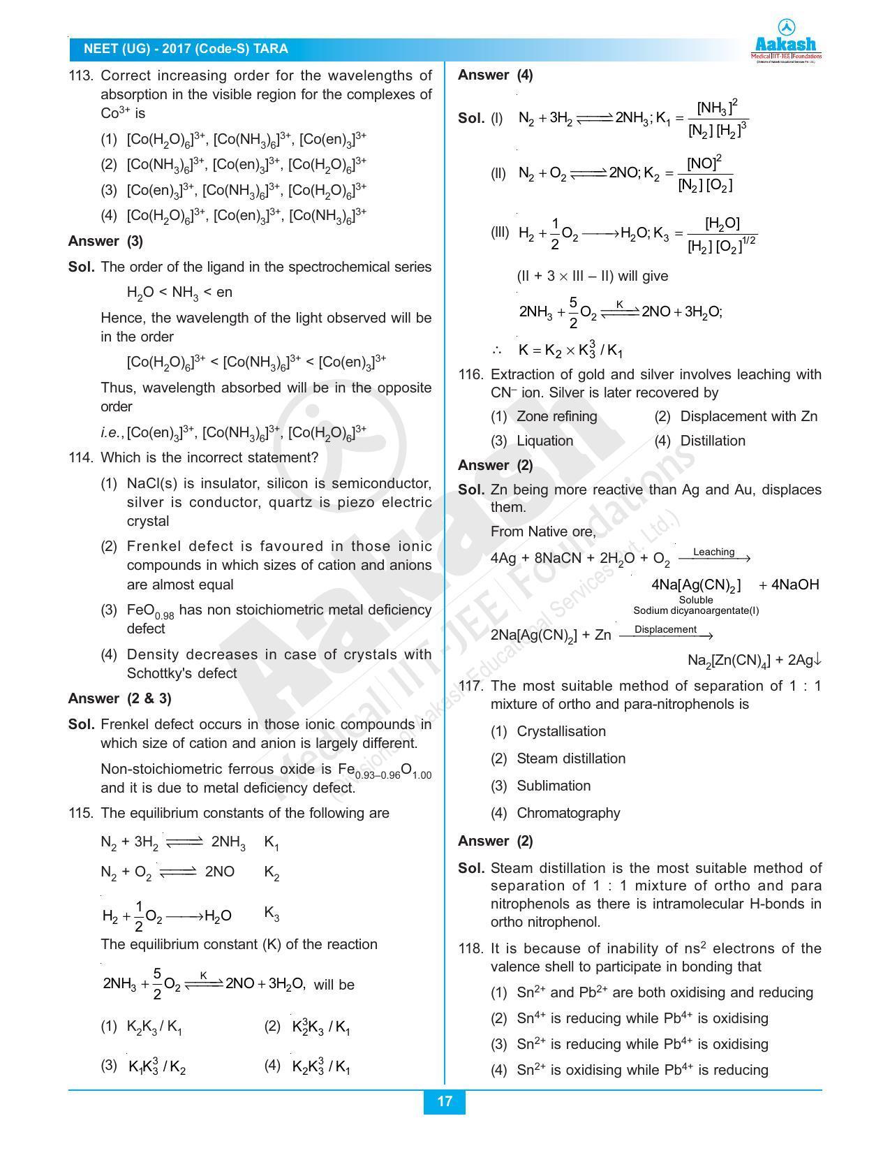  NEET Code S 2017 Answer & Solutions - Page 17