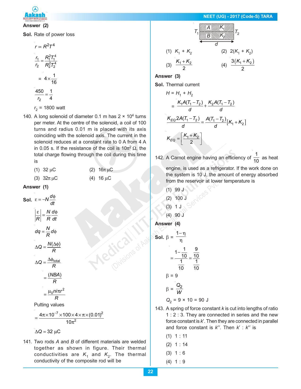  NEET Code S 2017 Answer & Solutions - Page 22